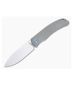 Burger Custom Urban XL Front Flipper Blasted Full Titanium Blue Hardware Satin M390 Spear Point 4962