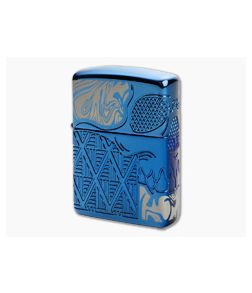 Zippo Windproof Lighter Skull Design High Polish Blue MultiCut Engraved Armor Case 49705