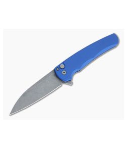 Protech Malibu Flipper Blue GPK Exclusive Acid Washed 20CV Modified Wharncliffe Button Lock Folder 5102-BLUE-AW