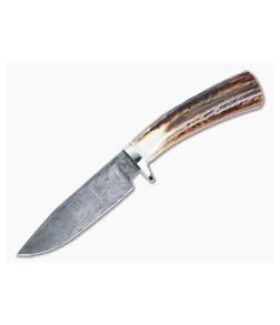Bill Miller Custom Hunter Amber Stag and W-Pattern Damascus