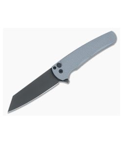 Protech Malibu Button Lock Flipper Textured Grey Aluminum Handles Black DLC 20CV Reverse Tanto 5206-GREY