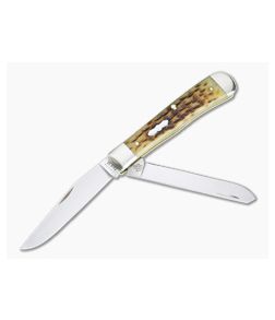 Case Trapper Pocket Worn Peach Seed Jigged Antique Bone Slip Joint 55220