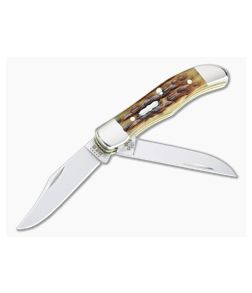 Case Pocket Hunter Two-Blade Pocket Worn Peach Seed Jigged Antique Bone 55221