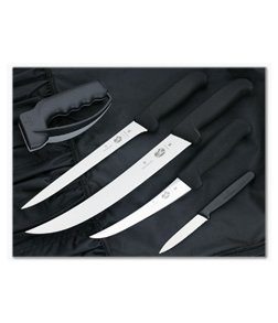 Victorinox Fish Fillet Kit Stainless Steel Black Fibrox Knife Set with Nylon Roll 5.1003.61-X2