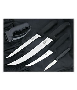 Victorinox Fish Fillet Kit Stainless Steel Black Fibrox Knife Set with Nylon Roll 5.1003.61-X2