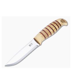 Helle Knives JS 2022 Limited Edition Stacked Red Leather Curly Birch Fixed Blade Knife