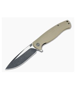WE Knife Co 703C Flipper Tan G10 Black Stonewash-Satin D2
