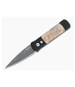 Protech Custom LTD Godson Automatic Nichols Damascus Maple Burl Inlaid Folder 706-DAMA