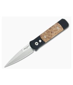 Protech Knives Godson Satin Plain Edge Maple Burl Inlays 706