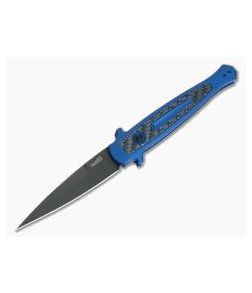 Kershaw Launch 8 Blue Stiletto Black DLC CPM154 Carbon Fiber Inlay Automatic Knife 7150BLUBLK