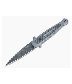 Kershaw Launch 8 Stiletto Damascus Gray Aluminum Carbon Fiber Inlay Automatic Knife 7150DAM