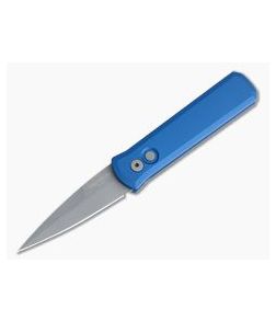 Protech Knives Godson Blasted Plain Edge Solid Blue Aluminum 720-BLUE