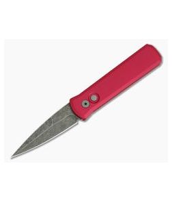 Protech Knives Godson Exclusive Acid Wash Blade Red Aluminum Handle