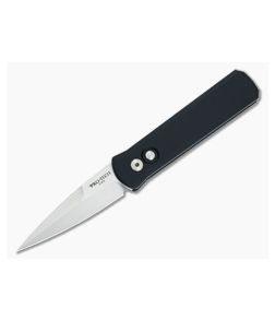 Protech Knives Godson Satin Plain Edge Solid Black Aluminum 721-SATIN