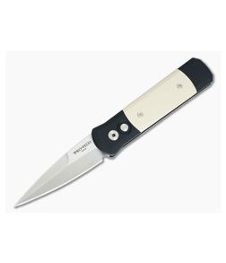 Protech Knives Godson Tuxedo Satin Blade Ivory Micarta Inlays 751