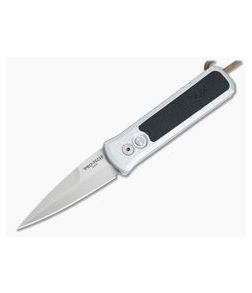 Protech Godson Satin 154CM Greg Stevens Design Leather Inlay Silver Handle Automatic Knife 7GSD-1