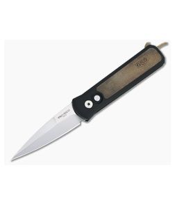 Protech Godson Greg Stevens Design Satin 154CM Brown Leather Inlay Automatic Knife 7GSD-7