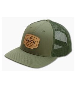 Buck Knives OD Green Leather Patch Mesh Back Adult Hat 89139