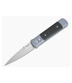 Protech Knives Godfather Special Grey Satin Plain Edge Carbon Fiber Inlays 900-CF