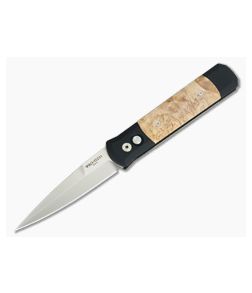 Protech Knives Godfather Satin Plain Edge Maple Burl Inlays 906