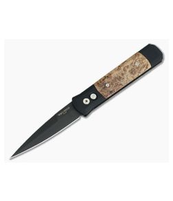 Protech Knives Godfather Black Plain Edge Maple Burl Inlays 907