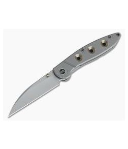 WE Knives 908A Schism Wharncliffe Gold Hole Titanium Frame Lock Stonewashed S35VN