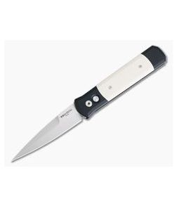 Protech Knives Godfather Tuxedo Satin Plain Edge Ivory Micarta Automatic 951