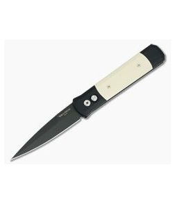 Protech Knives Godfather Black Plain Edge Tuxedo Ivory Micarta 952