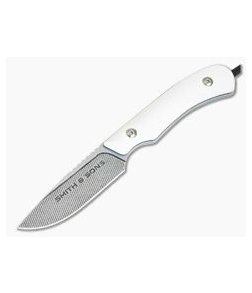 Smith & Sons Axiom White G10 Blue Liners Satin Hardware AEB-L EDC Fixed Blade