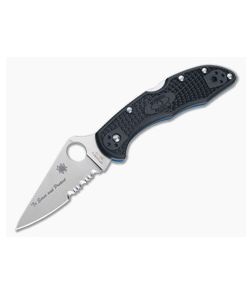 Spyderco Delica 4 Thin Blue Line Partially Serrated VG10 FRN Folder C11FPSBKBL