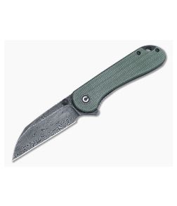 CIVIVI Elementum Liner Lock Flipper Green Canvas Micarta Damascus Wharncliffe Blade C18062AF-DS1