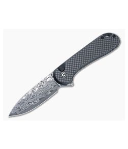 CIVIVI Button Lock Elementum II Flipper Carbon Fiber/G10 Laminate Damascus Drop Point Blade C18062PB-DS1