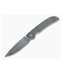 CIVIVI Imperium Black Hand Rubbed Damascus Dark Green Micarta Front Flipper C2107DS-3