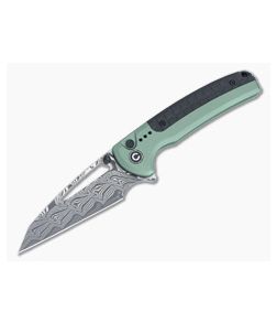 CIVIVI Sentinel Strike Button Lock Flipper Green Aluminum with Black FRN Black Damascus Reverse Tanto Blade C22025B-DS1