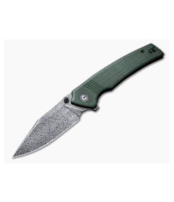CIVIVI Tranquil Liner Lock Flipper Green Canvas Micarta Handles Black Hand Rubbed Damascus Clip Point C23027-DS1