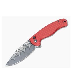 Civivi Stormhowl Red Aluminum Button Lock Damascus Pocket Knife C23040B-DS1