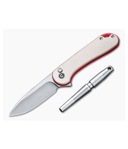 CIVIVI Button Lock Elementum II Flipper Ivory G10 Satin Nitro-V with StellarQuill Ink Pen Combo Pack C23049