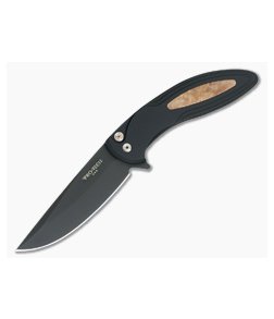 Protech Cambria Flipper Black DLC Plain Edge Maple Burl Inlay CF07