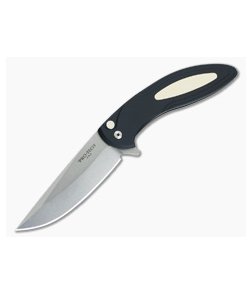 Protech Cambria Tuxedo Flipper Stonewash Plain Edge Ivory Micarta Inlays CF51