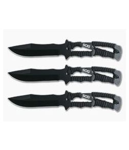 SOG Throwing Knives - 3 Pack Black Paracord Wrapped Fixed Blade Knives F041TN-CP