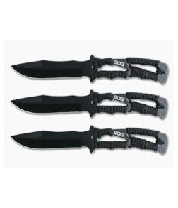 SOG Throwing Knives - 3 Pack Black Paracord Wrapped Fixed Blade Knives F041TN-CP