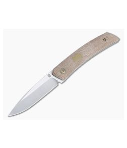 Jared Oeser F22 KICKSTOP Flipper Bronze Shield Brown Canvas Micarta Folding Knife