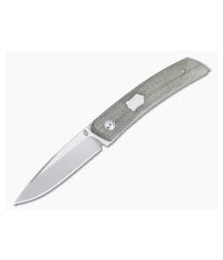 Jared Oeser F22 KICKSTOP Flipper Satin Shield Green Canvas Micarta Folding Knife