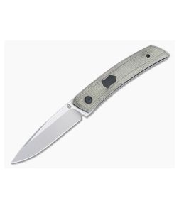 Jared Oeser F22 KICKSTOP Flipper Black Shield Green Canvas Micarta Folding Knife