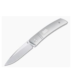 Jared Oeser F22 KICKSTOP Flipper Satin Shield Faux Bolster Titanium Folding Knife