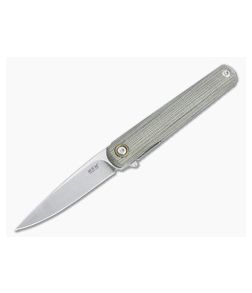 MKM x Zieba Flame Light Flipper Drop Point Stonewashed M390 Green Micarta Folder FL01L-GC