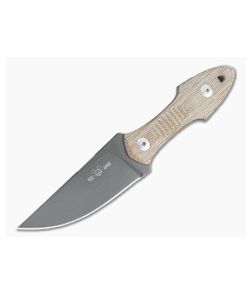 GiantMouse GMF3-P Stonewashed Black PVD N690Co Natural Micarta Coffin Handled Fixed Blade Knife