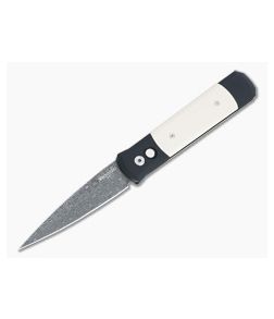 Protech Godfather Tuxedo Ivory Micarta Spirograph Stainless Damascus Black Automatic Folder TD-01