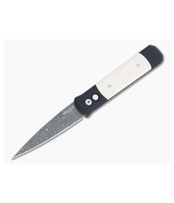 Protech Godfather Tuxedo Ivory Micarta Spirograph Stainless Damascus Black Automatic Folder TD