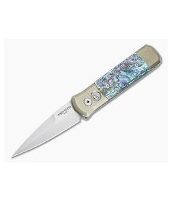 Protech Godson Titanium Custom Automatic Satin Blade Bronze ANodized Frame Mosaic Abalone Inlays 